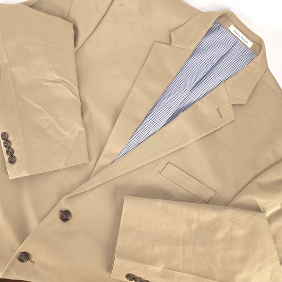 Chaps Classic Fit Khaki Blazer Jacket 46R Two Button 100% Cotton Sport Coat - Picture 1 of 16